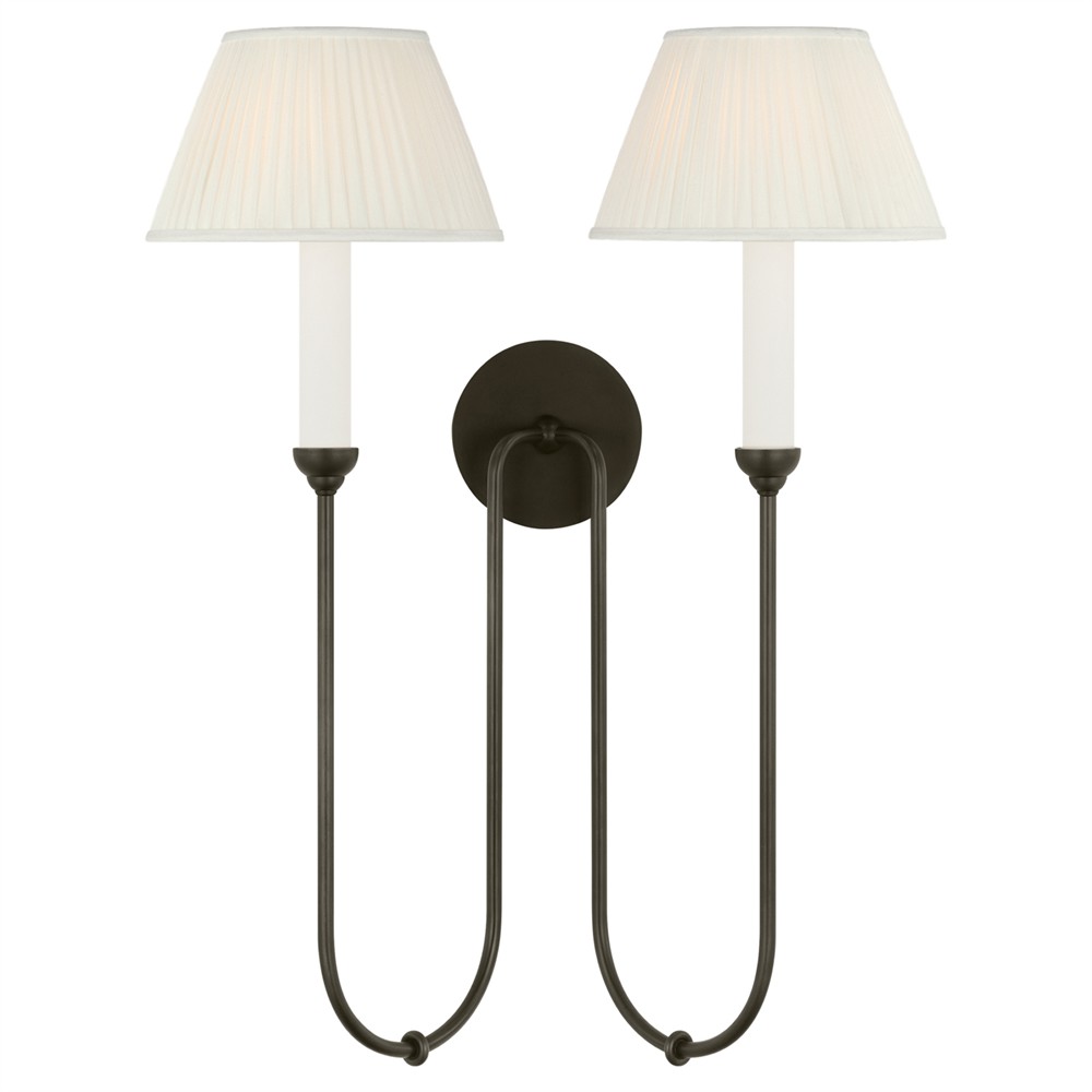 Visual Comfort Ingela White Silk Pleated Modern Iron Double Armed Sconce|