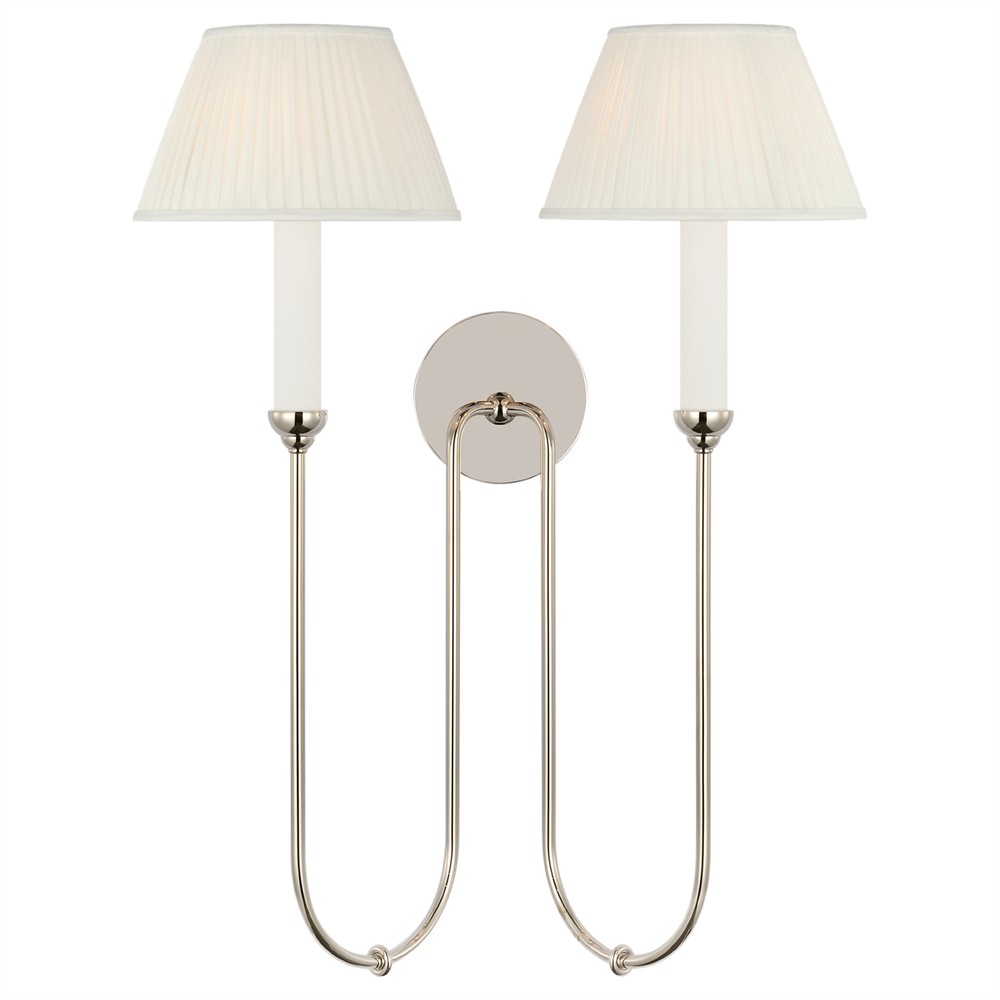 Visual Comfort Ingela White Silk Pleated Polished Nickel Double Armed Sconce|