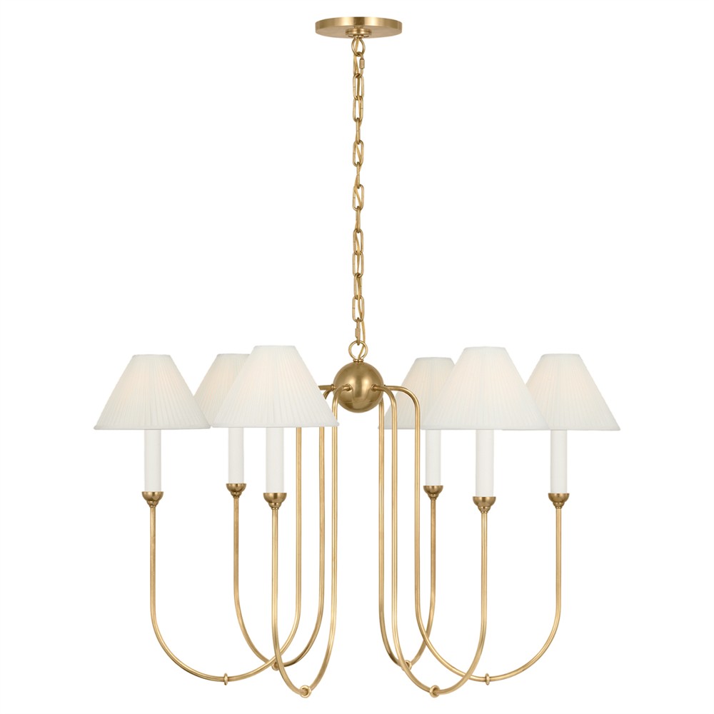 Visual Comfort Ingela White Silk Pleated Antique Brass Shaded Chandelier|