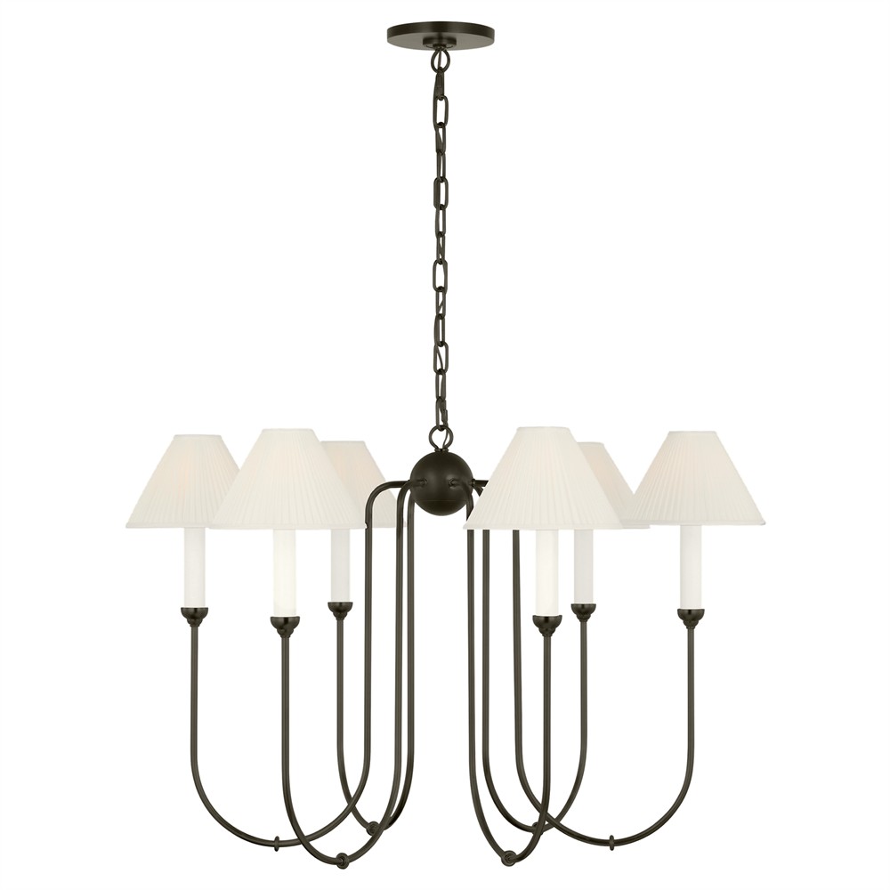 Visual Comfort Ingela White Silk Pleated Modern Iron Shaded Chandelier|