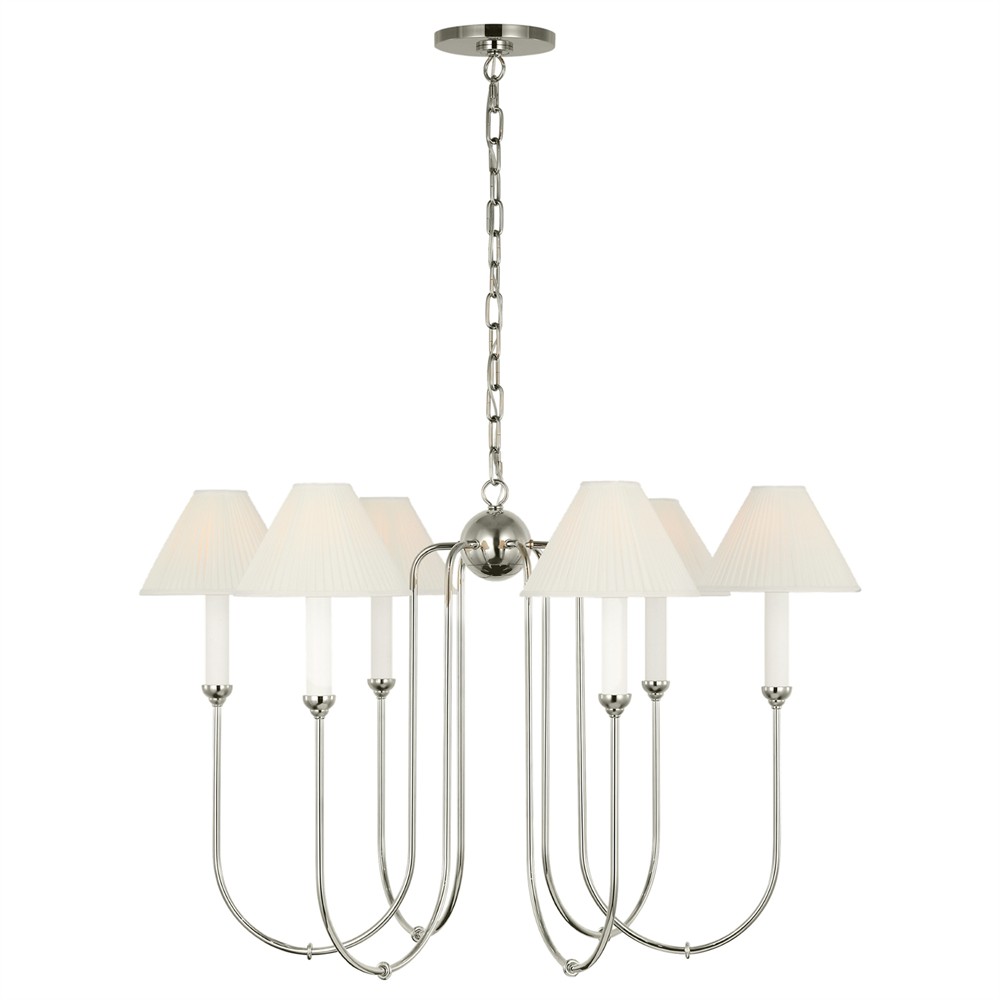 Visual Comfort Ingela White Silk Pleated Polished Nickel Shaded Chandelier|