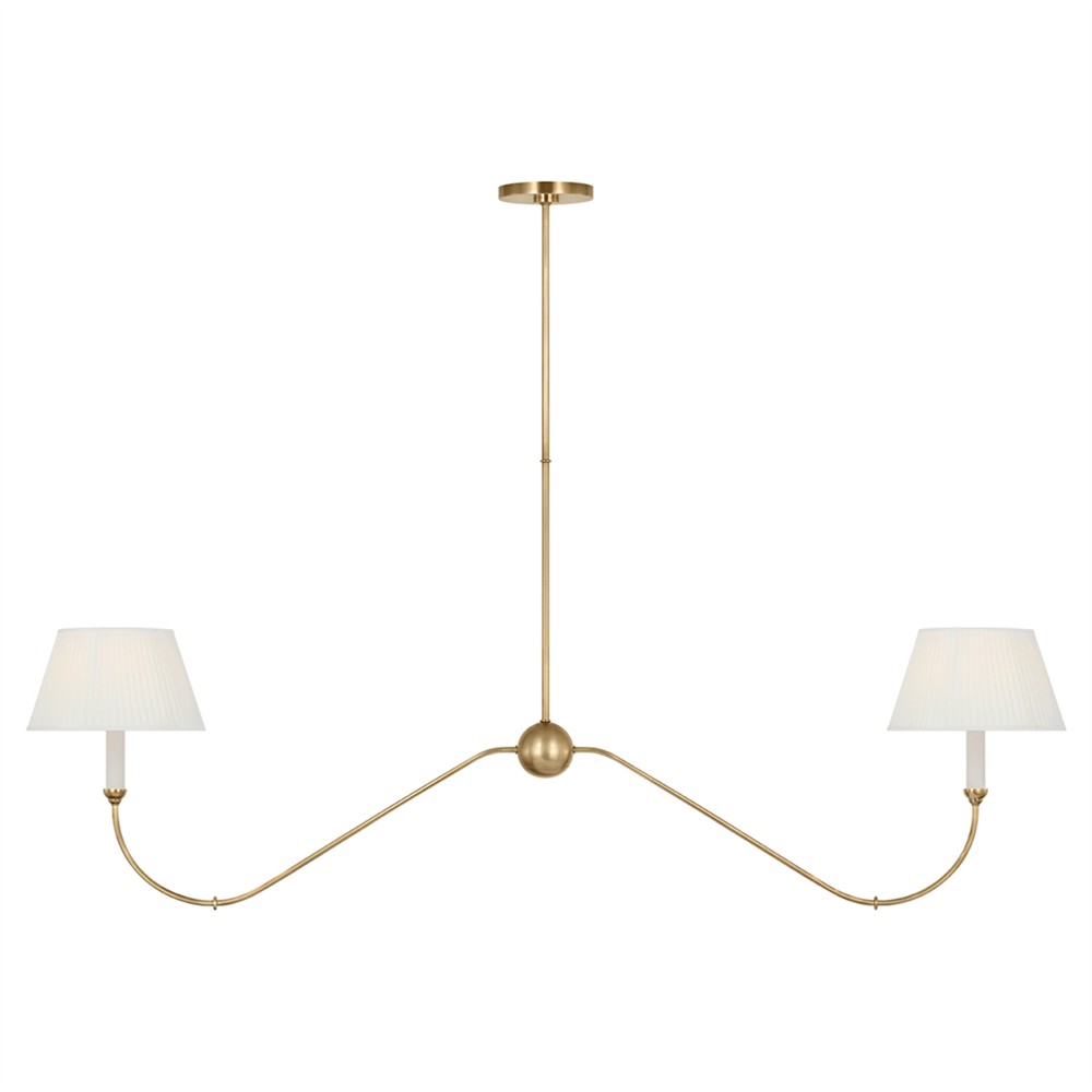Visual Comfort Ingela White Silk Pleated Antique Brass Shaded Linear Chandelier|