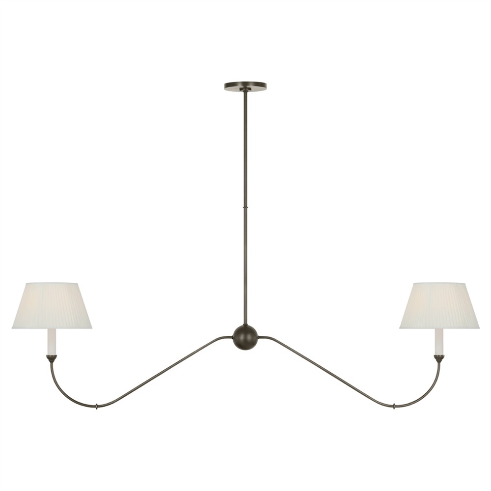 Visual Comfort Ingela White Silk Pleated Modern Iron Shaded Linear Chandelier|