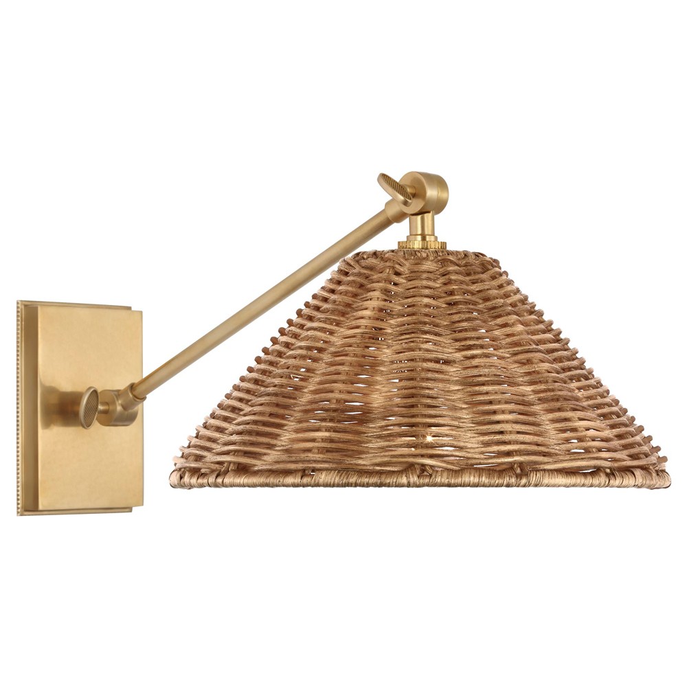 Visual Comfort Wimberley Natural Wicker Soft Brass Single Library Wall Light|