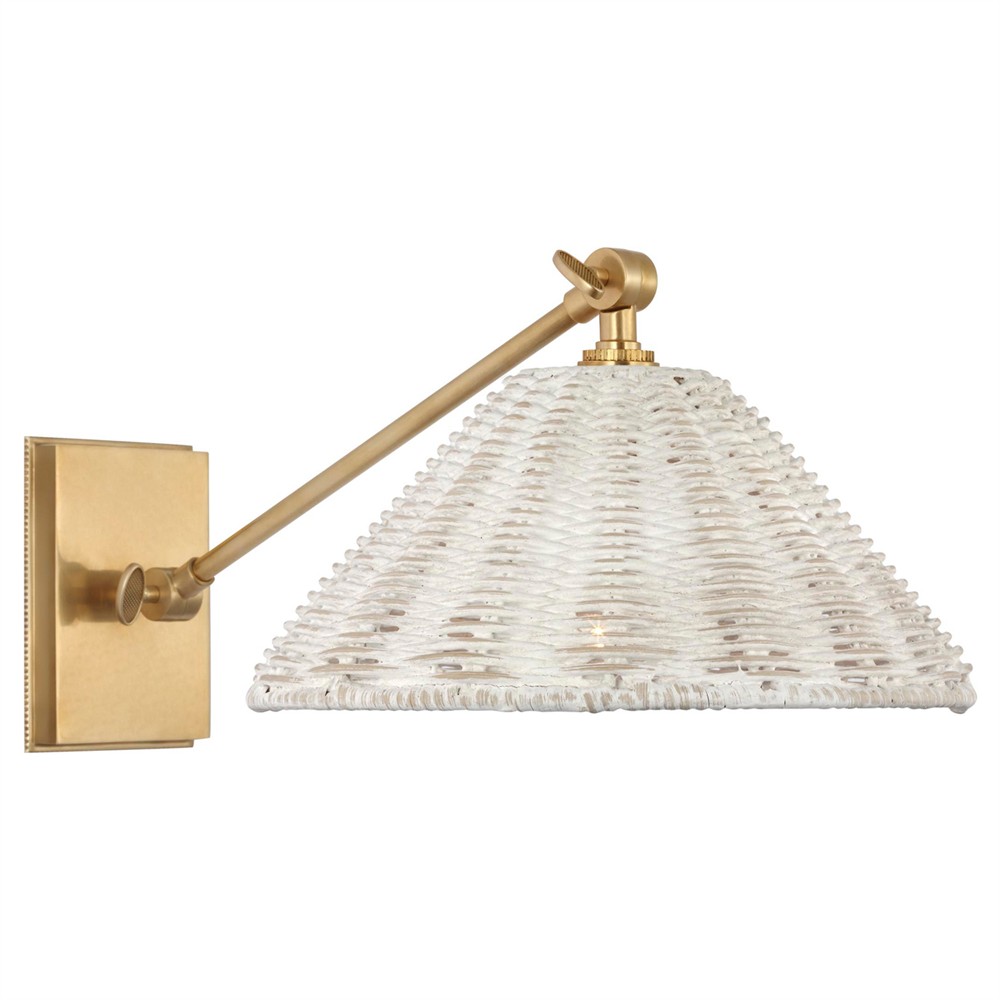 Visual Comfort Wimberley White Wicker Soft Brass Single Library Wall Light|