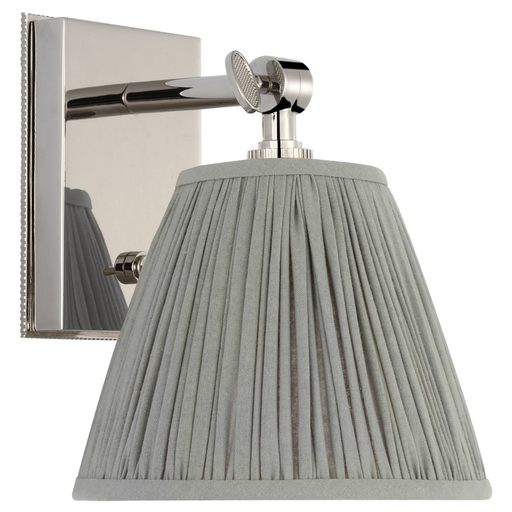 Visual Comfort Wimberley Blue Linen Pleated Polished Nickel Bedside Wall Light|