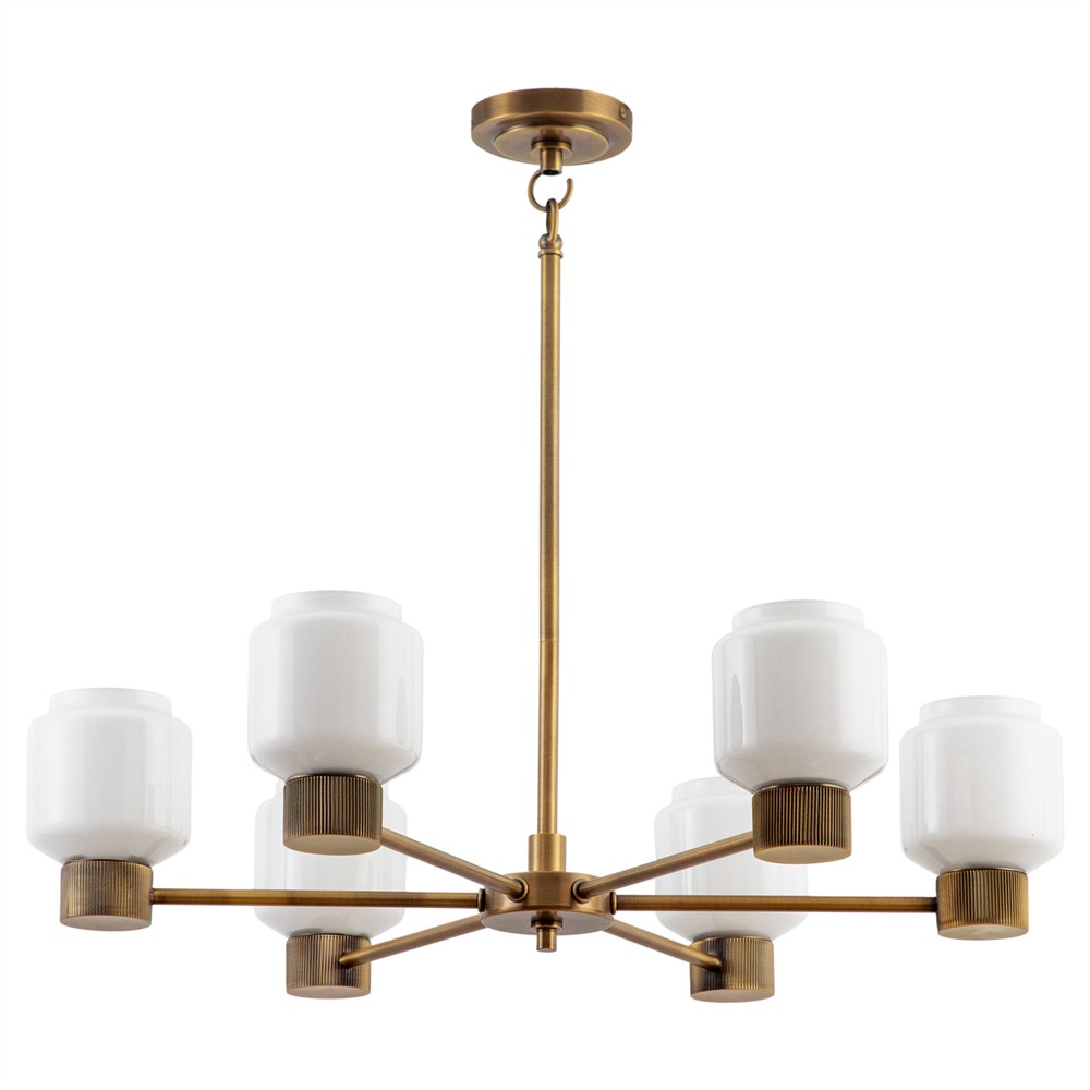 Marceau Updated Traditional White Opal Glass Shade Chandelier|