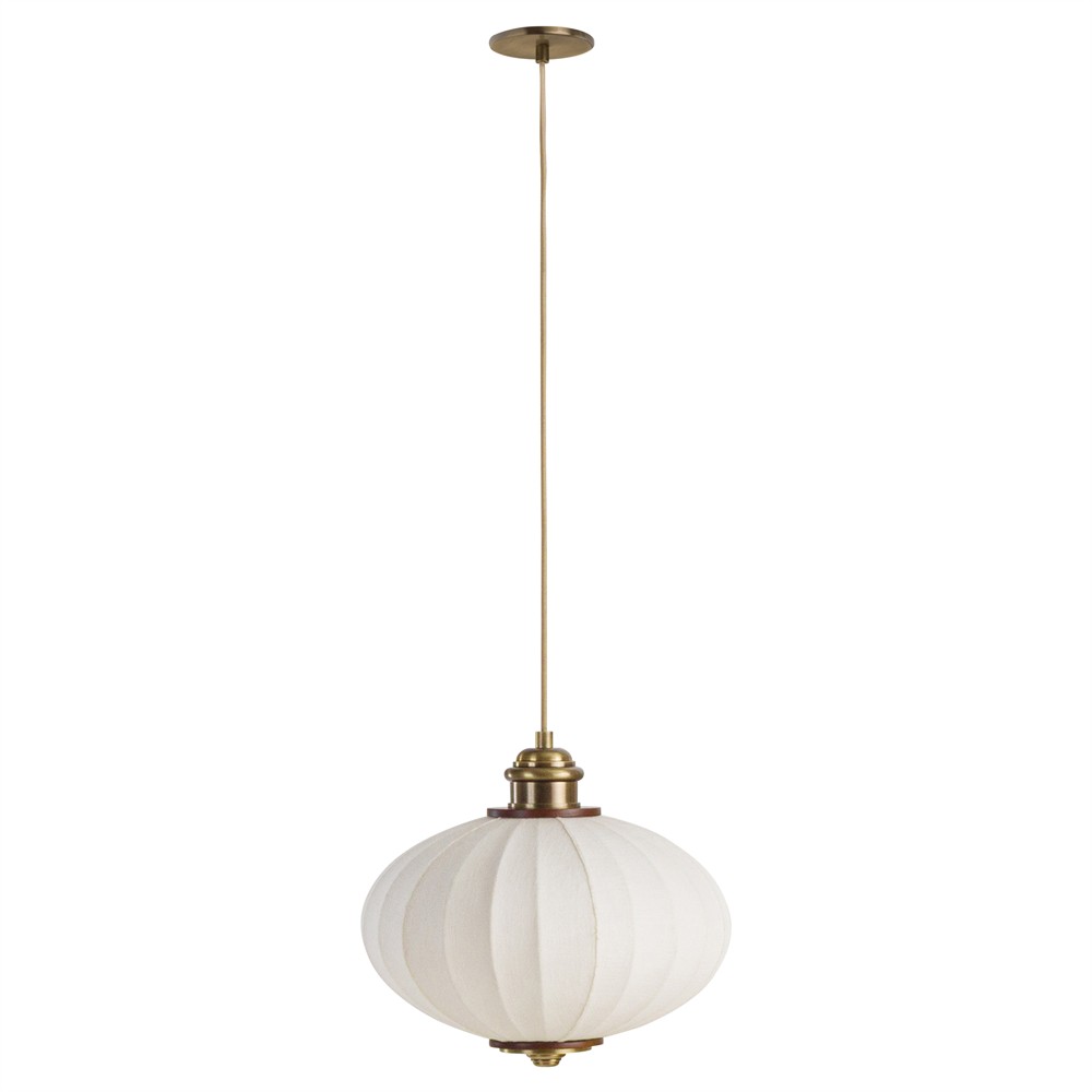 Elio Modern Antique Brass White Linen Globe Pendant - 16"|