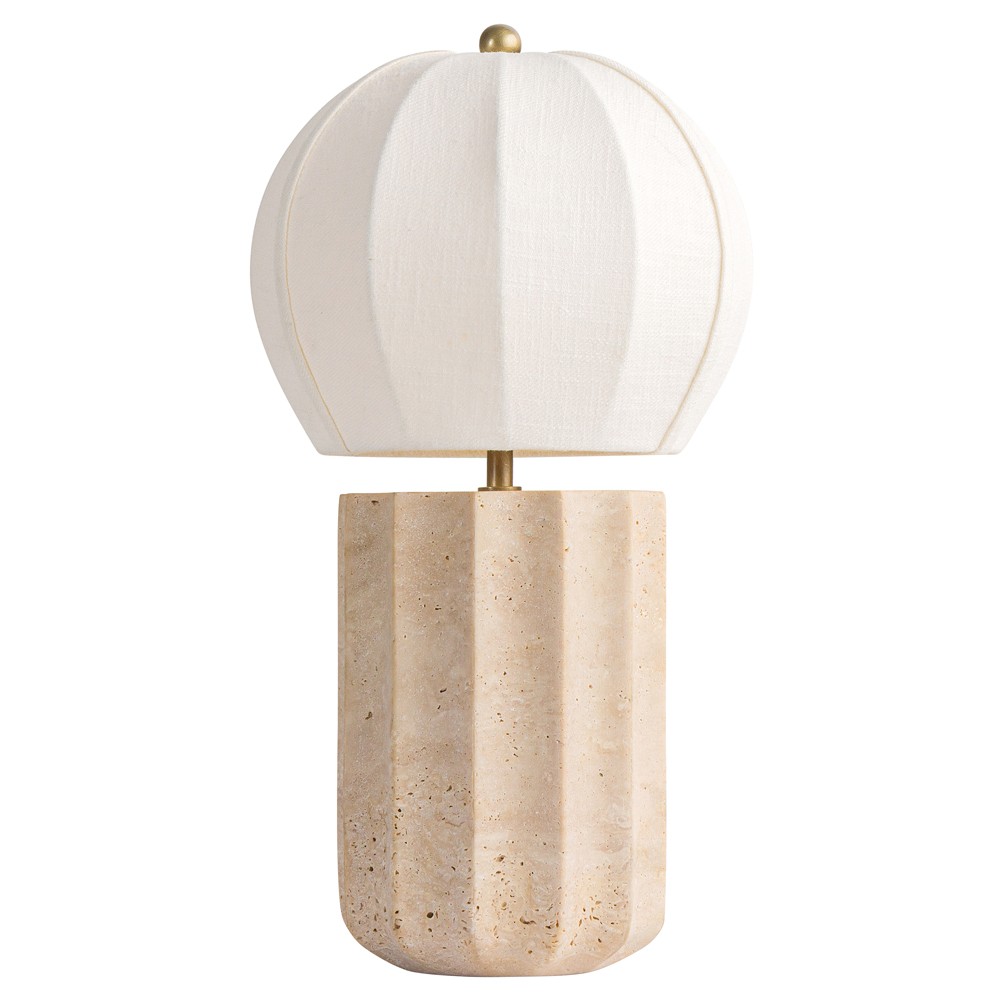 Portofino Coastal Natural Travertine White Linen Shade Table Lamp|