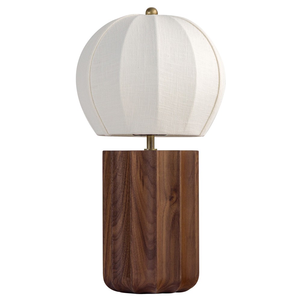 Portofino Coastal Brown Walnut White Linen Shade Table Lamp|