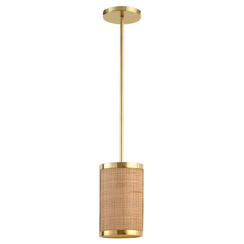 Sorella Coastal Beach Gold Metal Natural Rattan Shade Pendant|