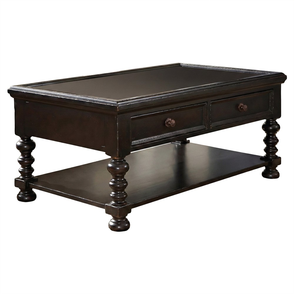 Explorer Updated Traditional Black Wood Rectangular Storage Coffee Table|