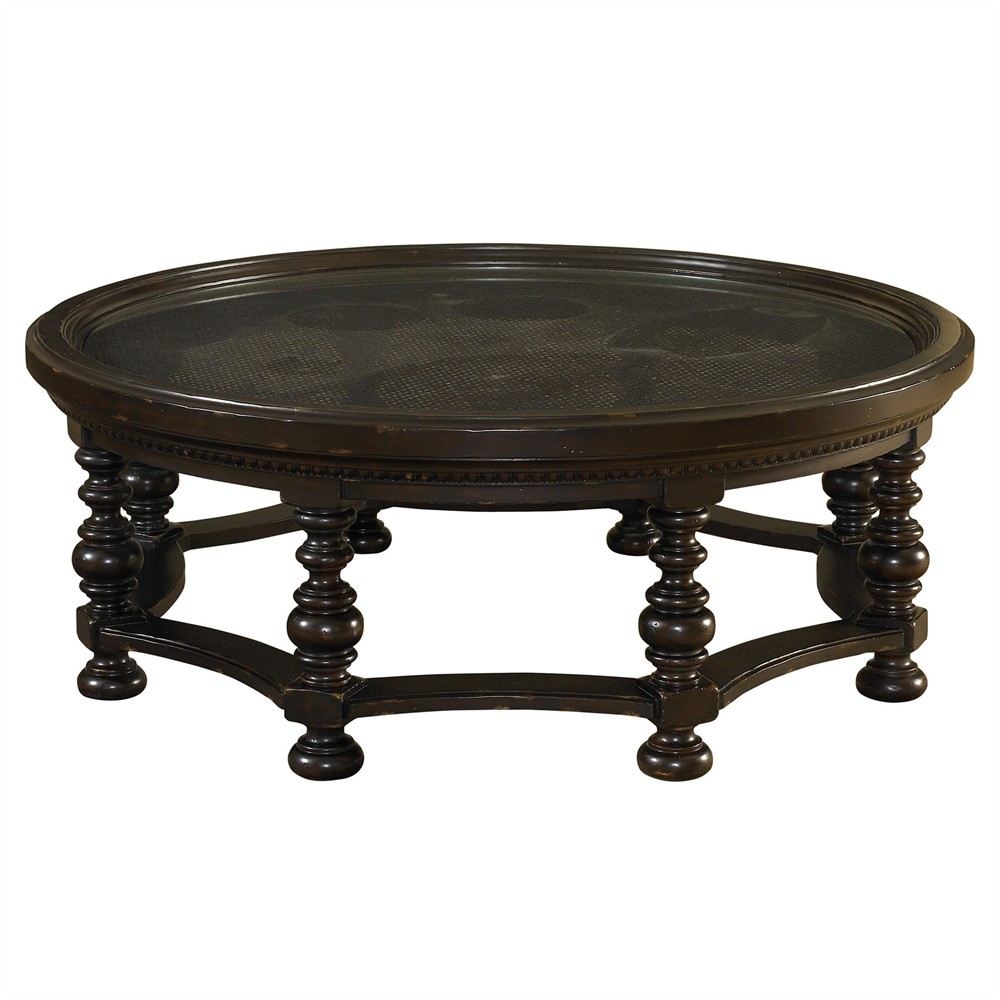 Plantation Updated Traditional Black Wood Round Coffee Table|