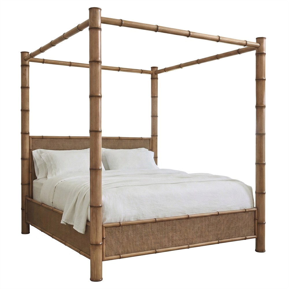 Elias Coastal Beach Brown Rattan Canopy Bed - Queen|