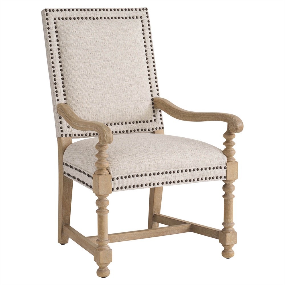 Anderson Updated Traditional Beige Performance Nailhead Dining Arm Chair|