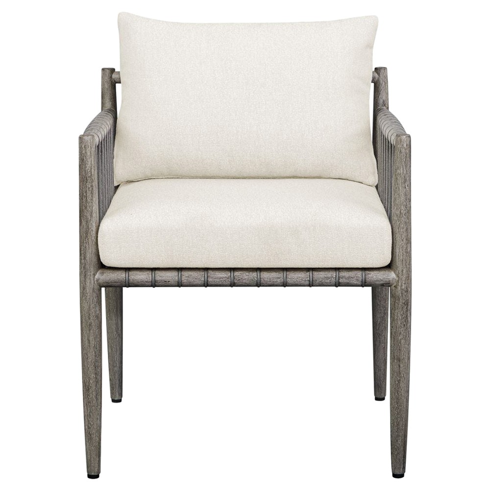 Dara Coastal Beach Grey Mahogany Wood Rope Outdoor Dining Arm Chair|