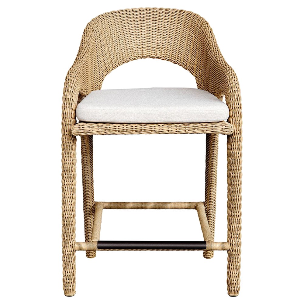 Kaela Coastal Beach Brown Woven Wicker Outdoor Counter Stool|