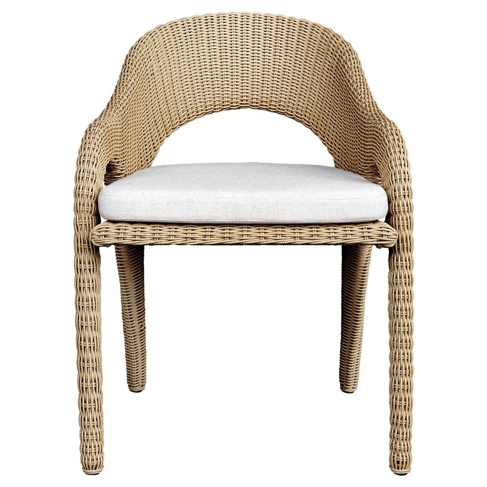 Kaela Coastal Beach Brown Woven Wicker Outdoor Dining Arm Chair|