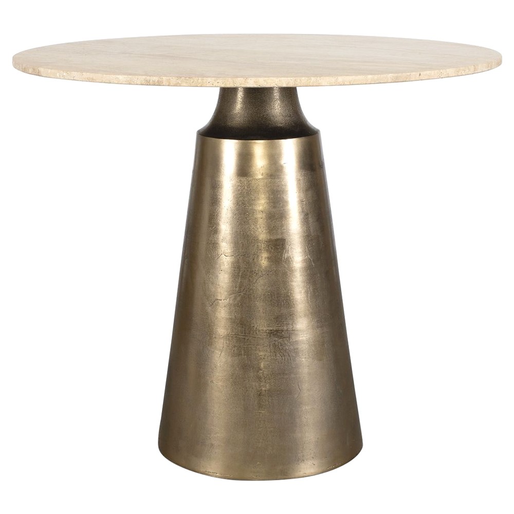 Hera Modern White Travertine Antique Brass Round Outdoor Bistro Table - 36"|