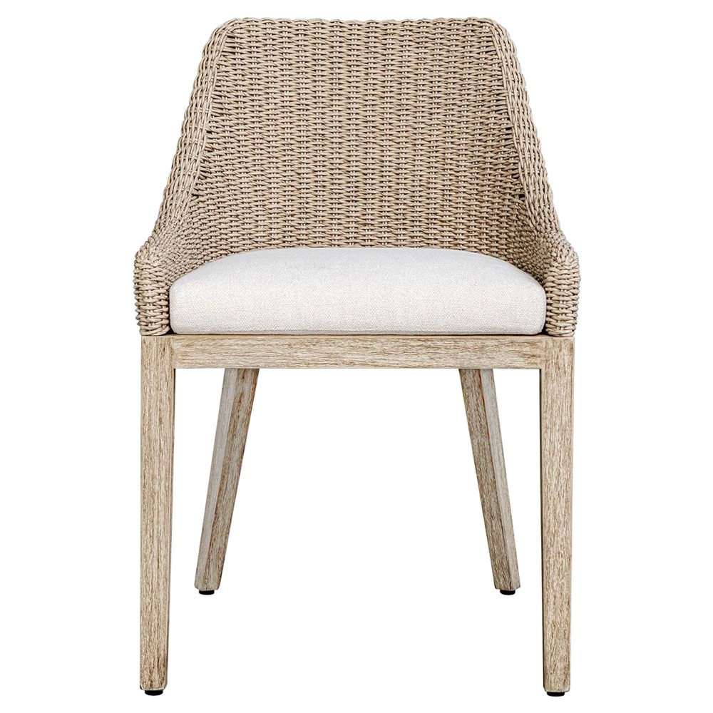 Amalfi Coastal Beach Grey Mahogany Wood Woven Wicker Outdoor Dining Chair|