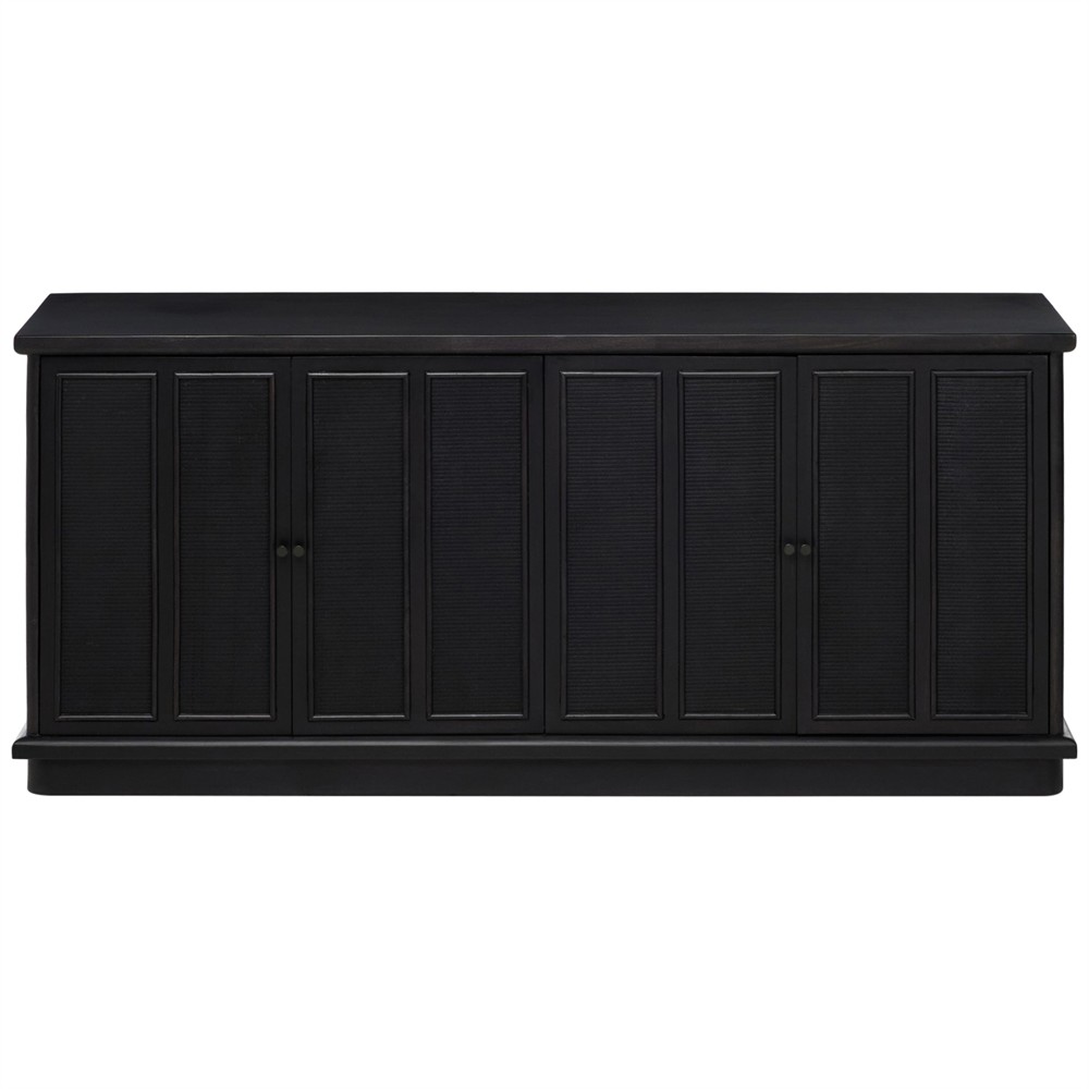 Arnaud Rustic Lodge Black Woven Cane Mango Wood Media Console - 72"|