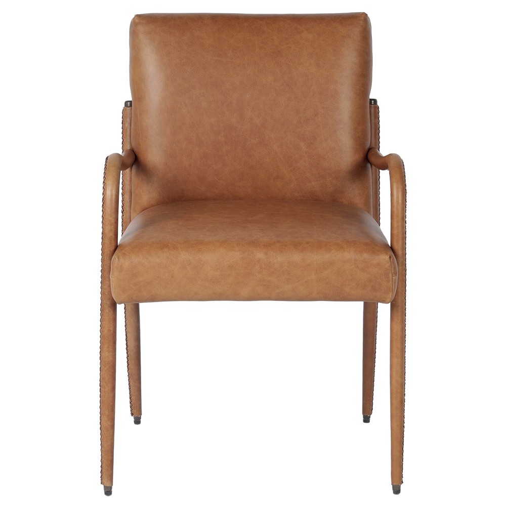 Quill Modern Classic Brown Leather Dining Arm Chair|