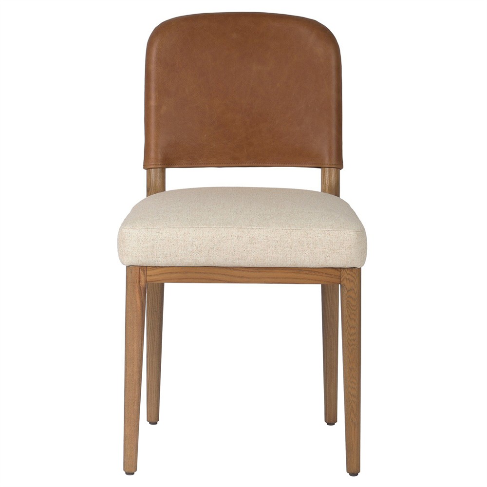 Ryver Modern Classic Brown Leather Beige Performance Dining Chair|