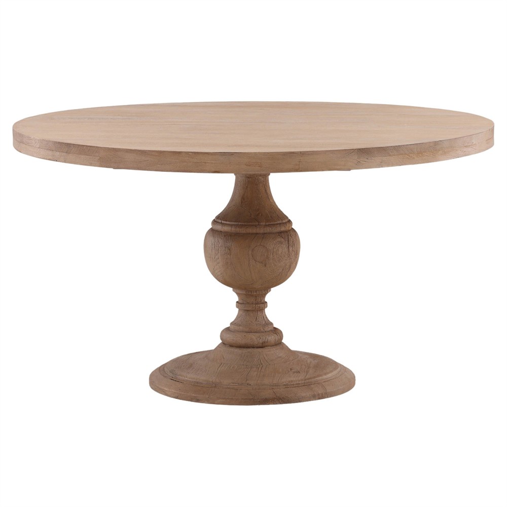 Saphiel Updated Traditional Natural Mango Wood Round Dining Table - 54"|