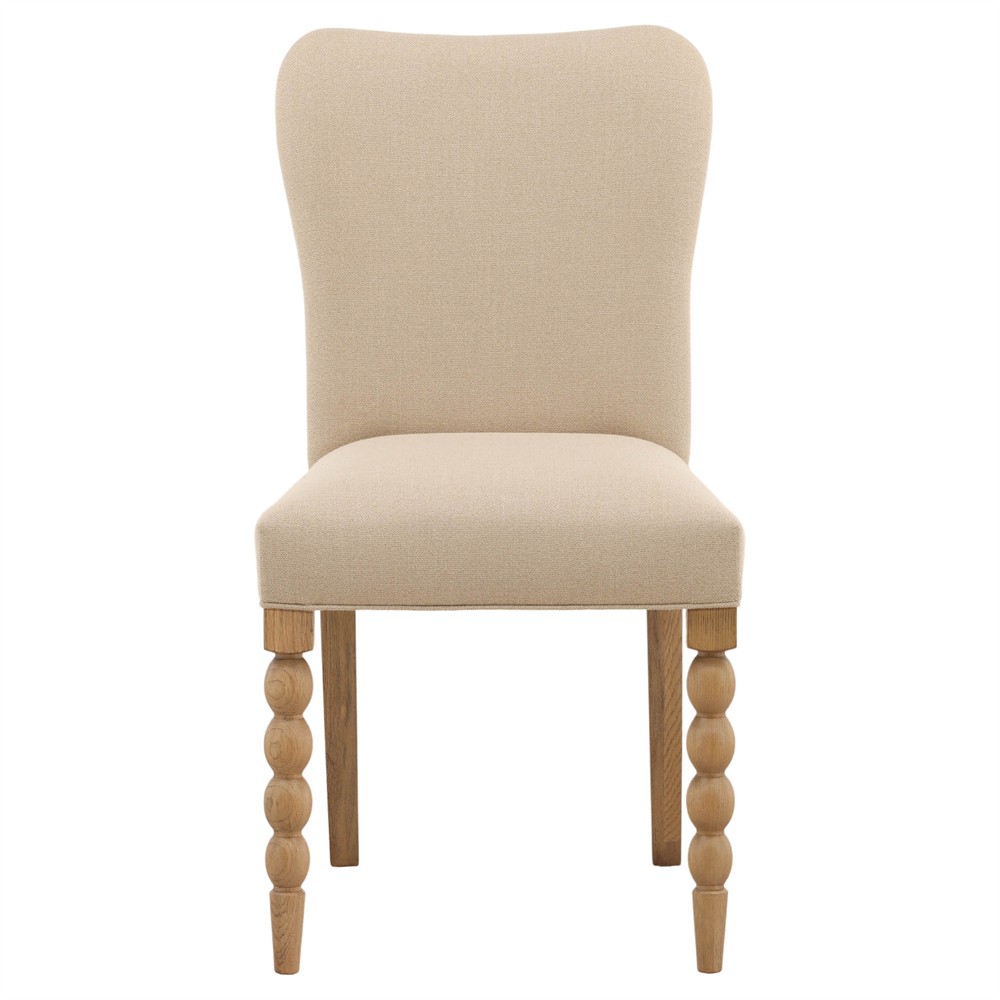 Calypso Updated Traditional Beige Upholstered Natural Oak Dining Chair - Set of 2|