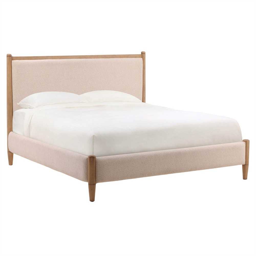Luna Modern Classic Cream Boucle Natural Wood Bed - Queen|