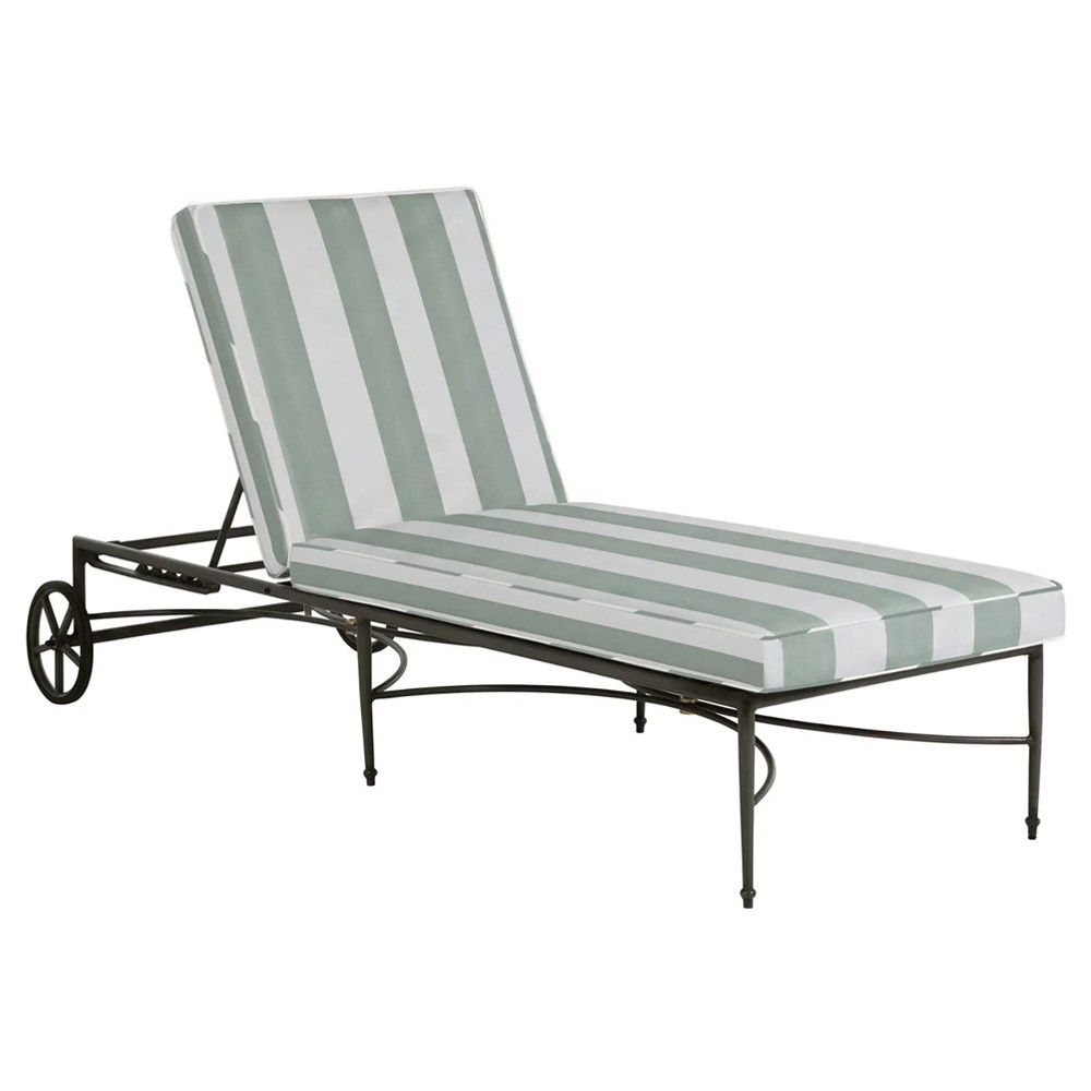 Roma Cabana Mist Stripe Sunbrella Slate Grey Aluminum Outdoor Chaise Lounge|