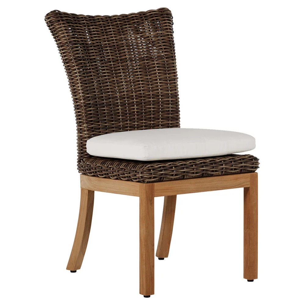 Montauk Brown Wicker Cream Upholstered Outdoor Swivel Lounge Chair|