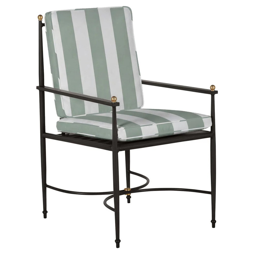 Roma Cabana Mist Stripe Sunbrella Slate Grey Aluminum Outdoor Dining Arm Chair|