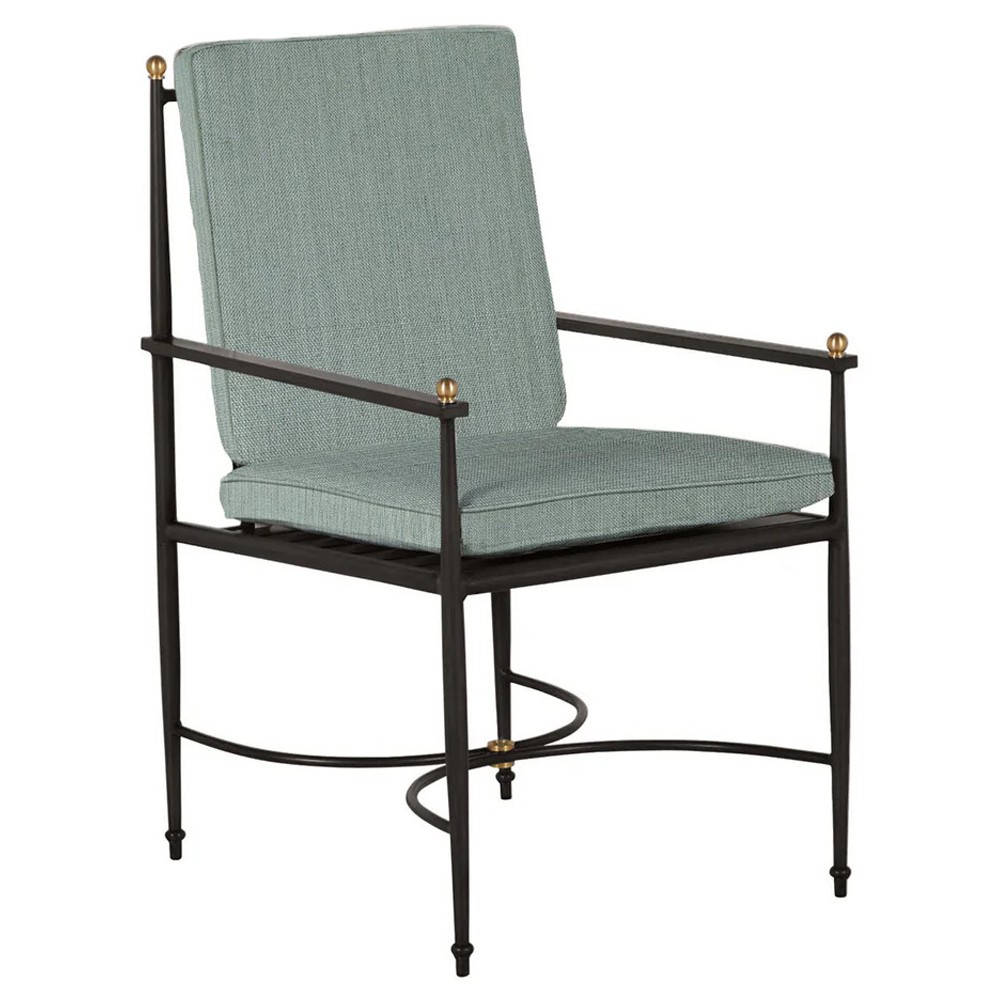 Roma Cast Mist Sunbrella Slate Grey Aluminum Outdoor Dining Arm Chair|