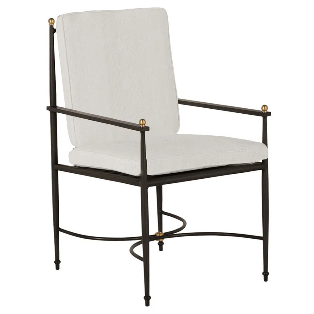 Roma Bali Pearl Upholstered Slate Grey Aluminum Outdoor Dining Arm Chair|