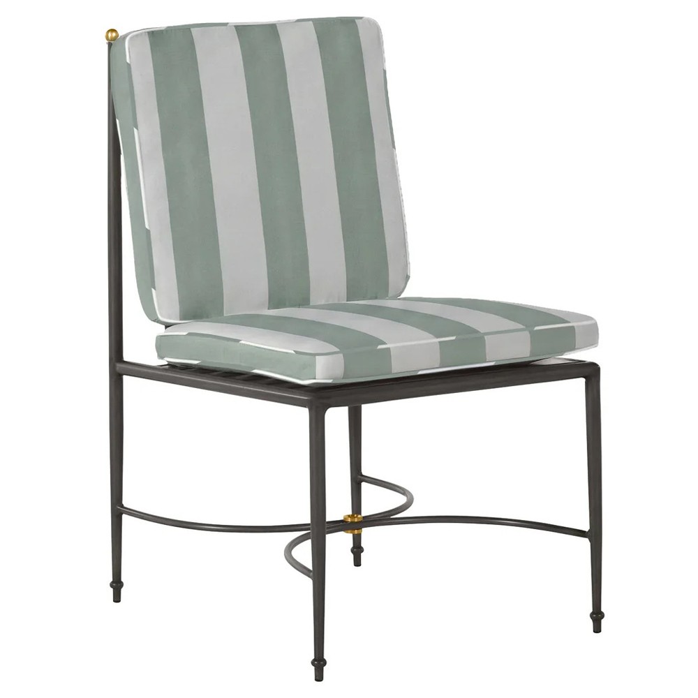 Roma Cabana Mist Stripe Sunbrella Slate Grey Aluminum Outdoor Dining Chair|