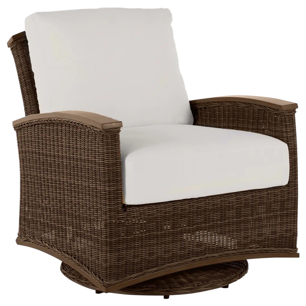 Astoria Cream Upholstered Brown Aluminum Wicker Outdoor Lounge Chair|