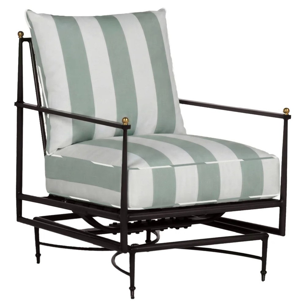 Roma Cabana Mist Stripe Sunbrella Slate Grey Aluminum Outdoor Spring Lounge Chair|