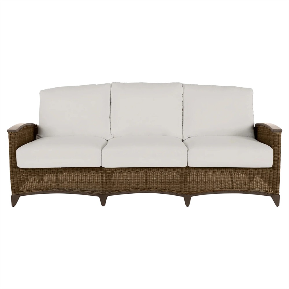 Astoria Cream Upholstered Brown Aluminum Wicker Outdoor Sofa - 85"|