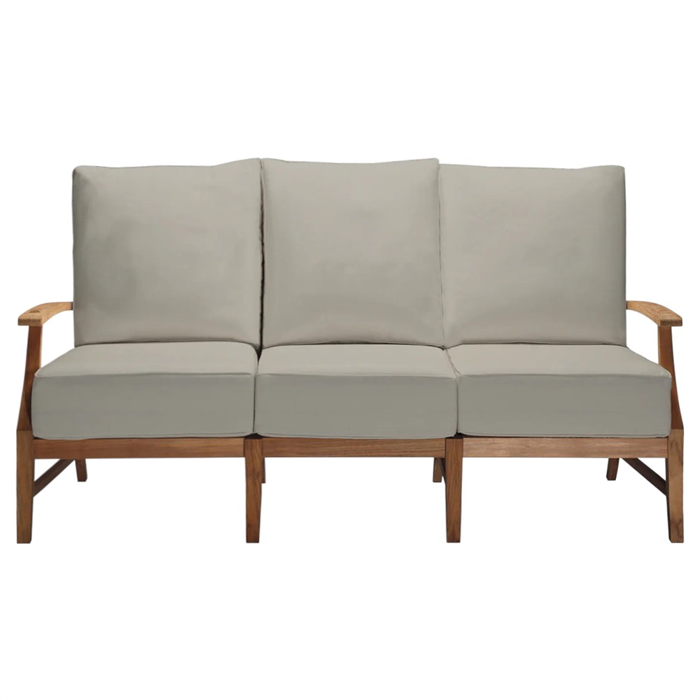 Croquet Coastal Beach Grey Sunbrella Natural Teak Outdoor Sofa - 76"|