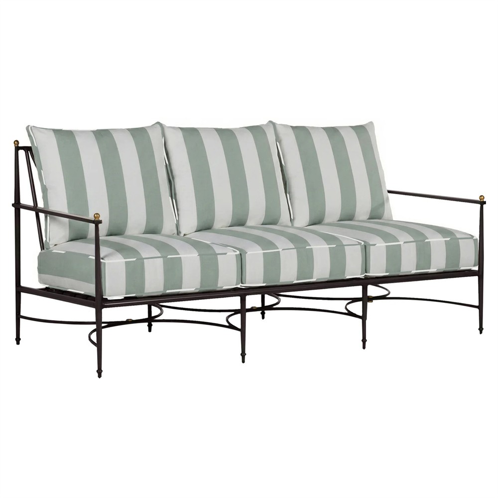 Roma Cabana Mist Stripe Sunbrella Slate Grey Aluminum Outdoor Sofa - 77"|