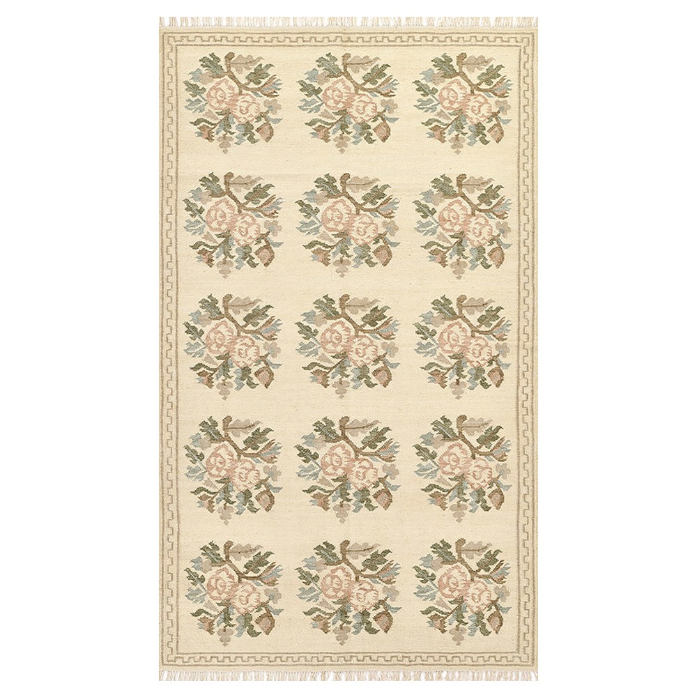 Sheena Updated Traditional Cream Wool Floral Patterned Rug - 5'x7'6"|