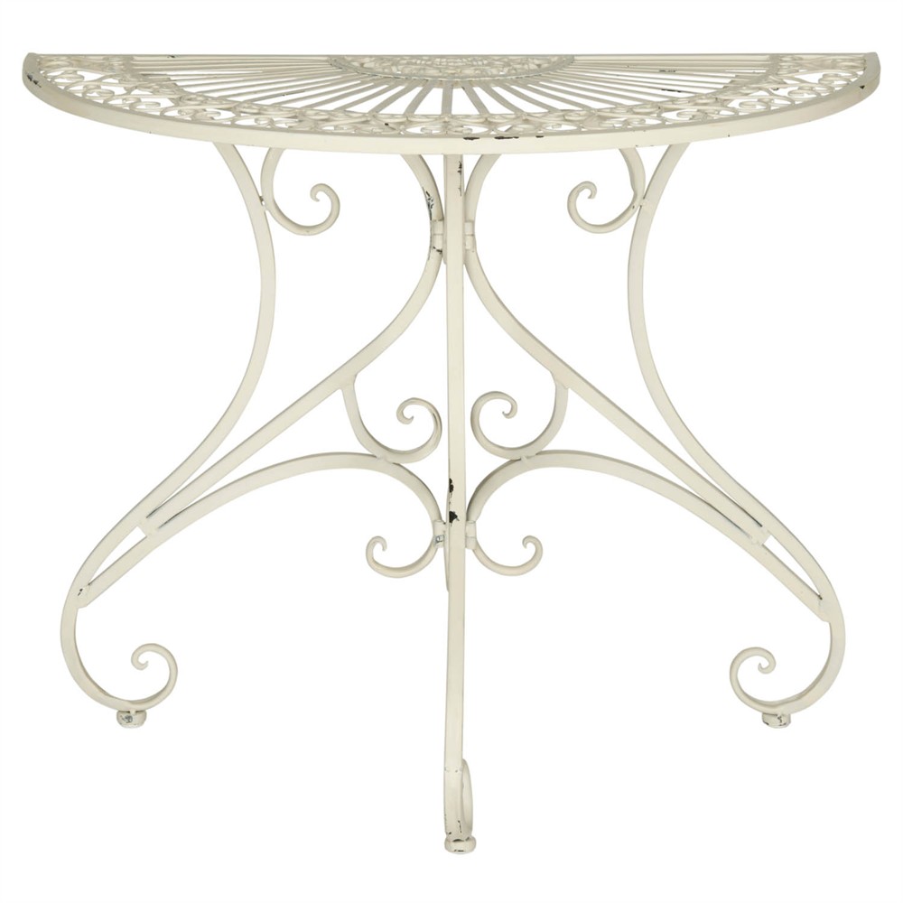 Alessia French Country Antique White Iron Demilune Outdoor Console Table|