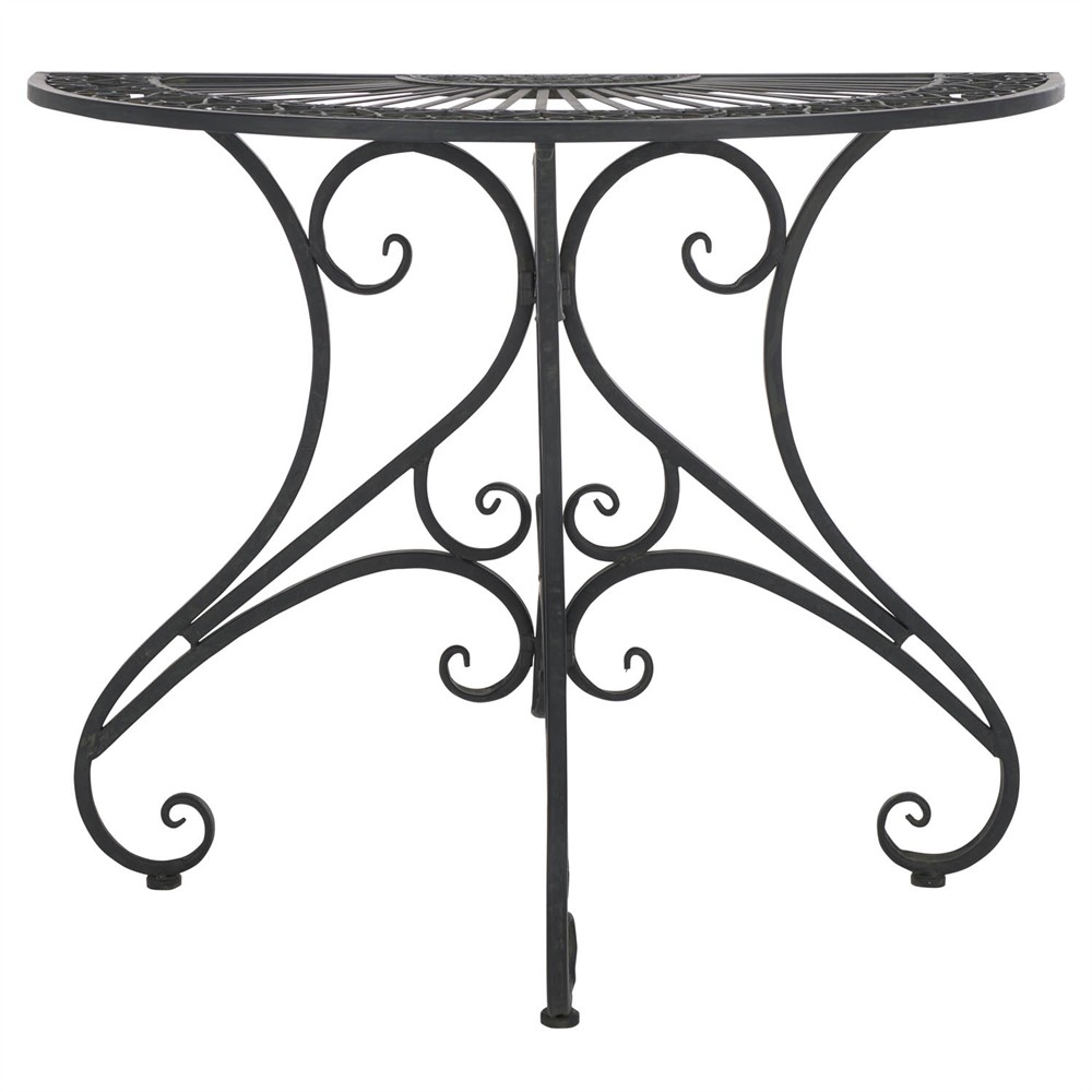 Alessia French Country Black Iron Demilune Outdoor Console Table|