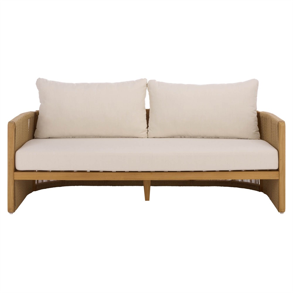 Fiora Coastal Beach Woven Hyacinth Natural Teak Outdoor Sofa - 71"|