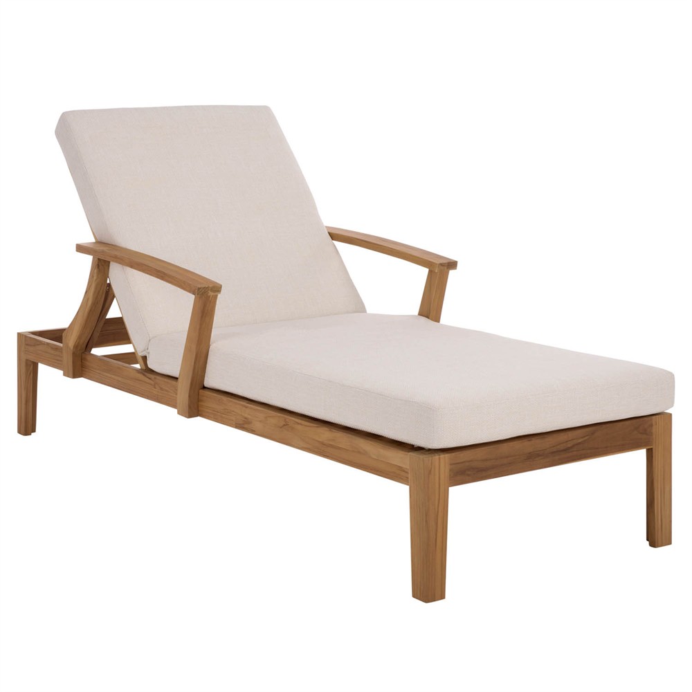 Camila Coastal Beach Natural Teak Outdoor Chaise Lounge|