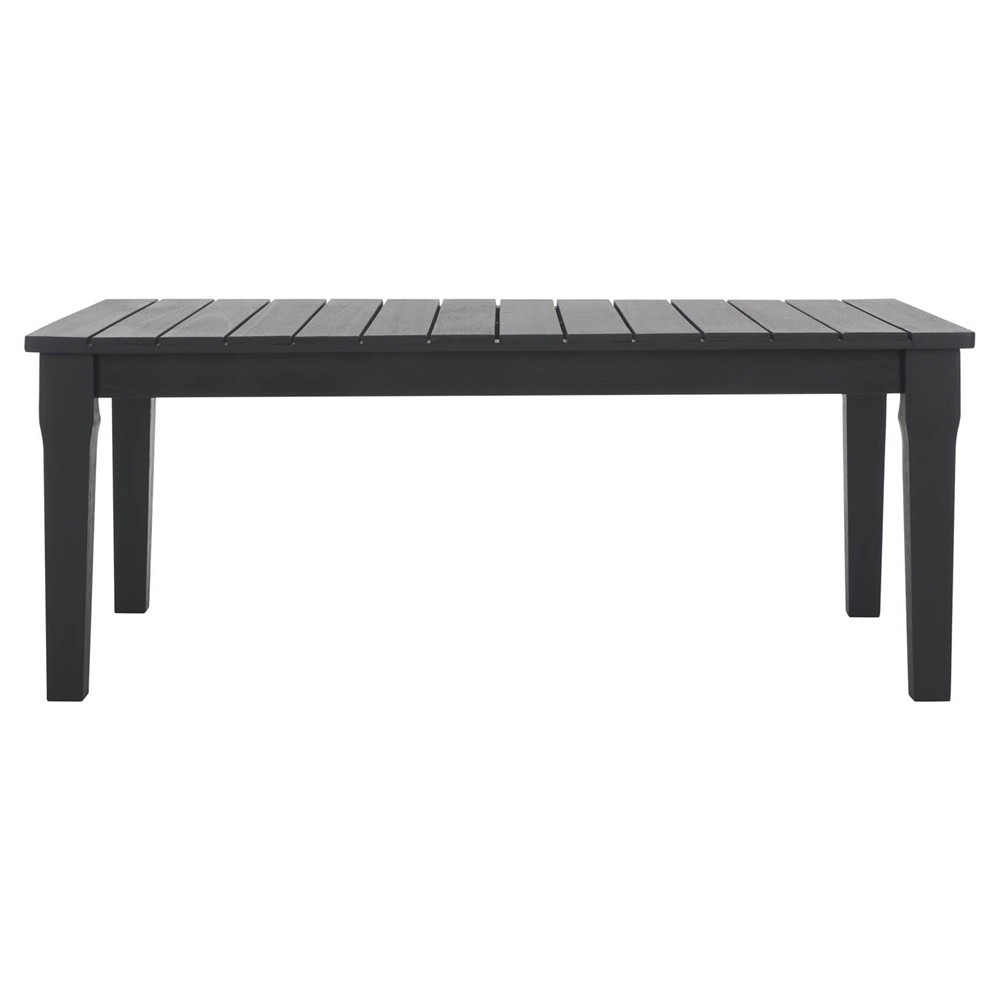 Camila Coastal Beach Black Wood Rectangular Outdoor Coffee Table|