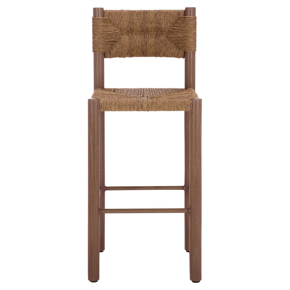 Ramon Coastal Beach Natural Faux Rattan Woven Outdoor Bar Stool - Set of 2|