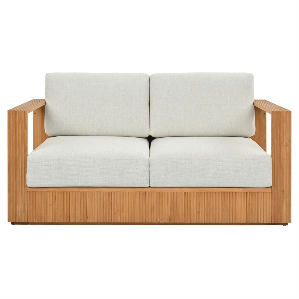 Lucian Coastal Beach Natural Reeded Teak Outdoor Loveseat - 56"|