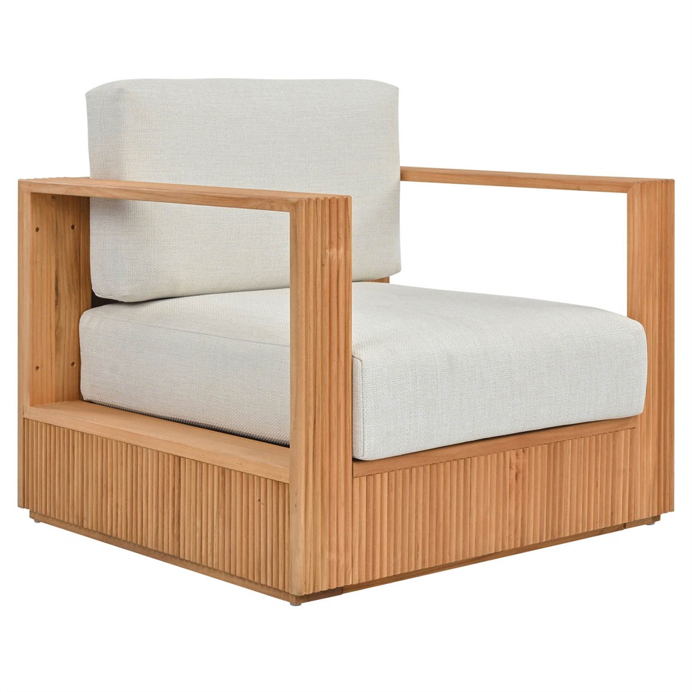 Lucian Coastal Beach Natural Reeded Teak Outdoor Patio Arm Chair|